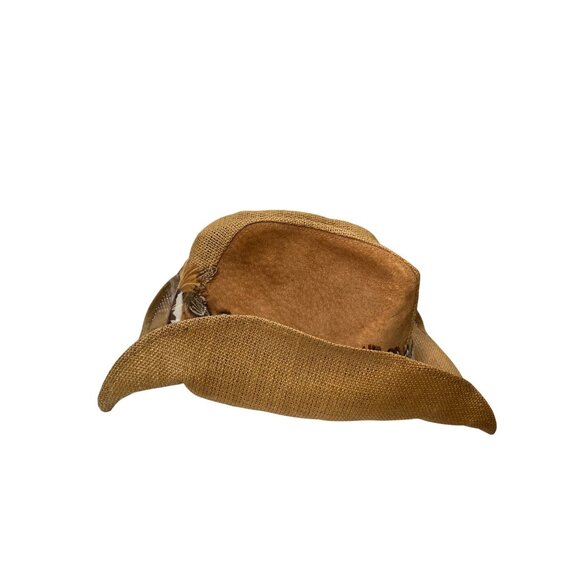 Wolverine Western Wear Womens Brown Feathered Straw Cowboy Hat M SKU 9388 - Picture 4 of 13